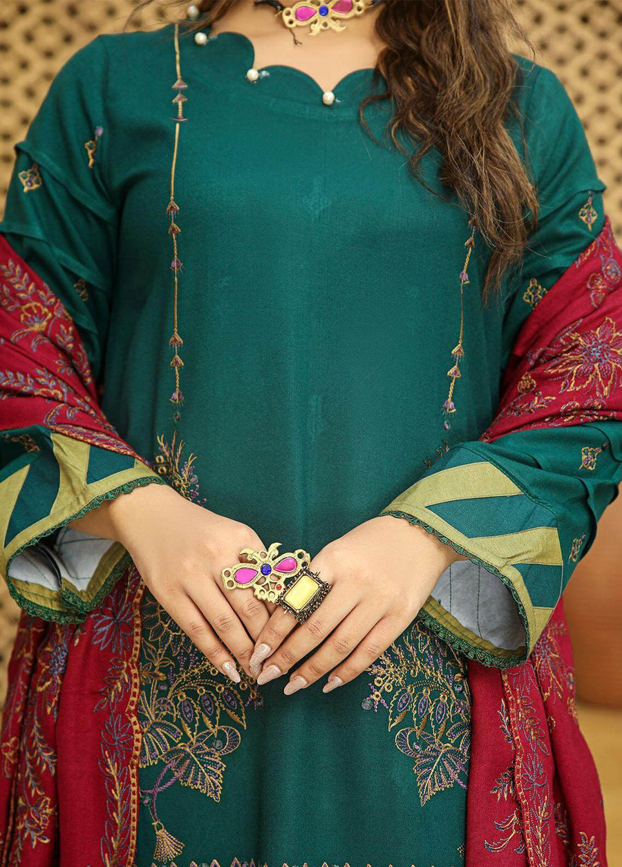 AKS by Humdum Unstitched Embroidered Woolen Peach 3Pc Suit D-03