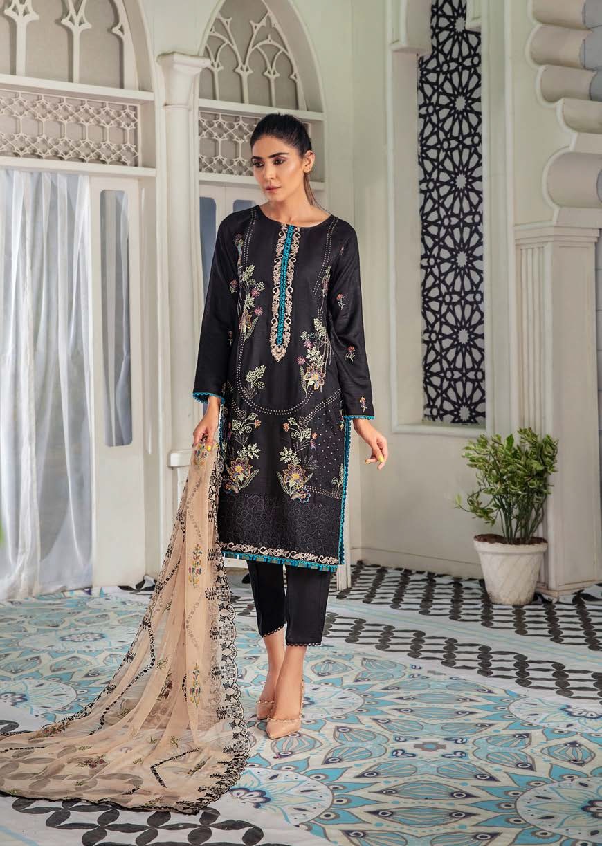 Humdum Collection Noir by Humdum Unstitched Embroidered Slub Linen 3Pc Suit D-03