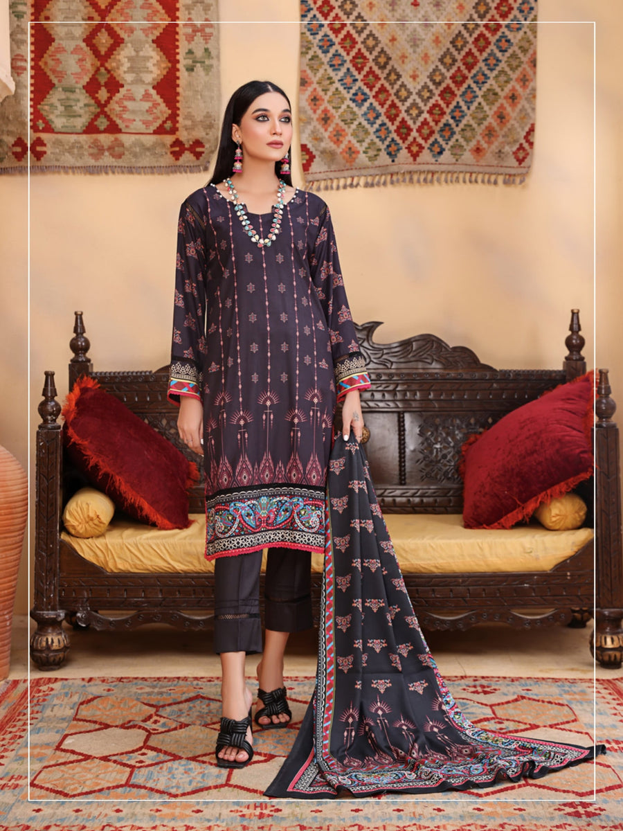 Al Kareem Shazmeen Prints Slub Linen Unstitched 3Pc Suit D-03