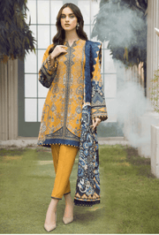 SERAN Blossoms Unstitched Embroidered Khaddar 3Pc Suit D-03 Marigold