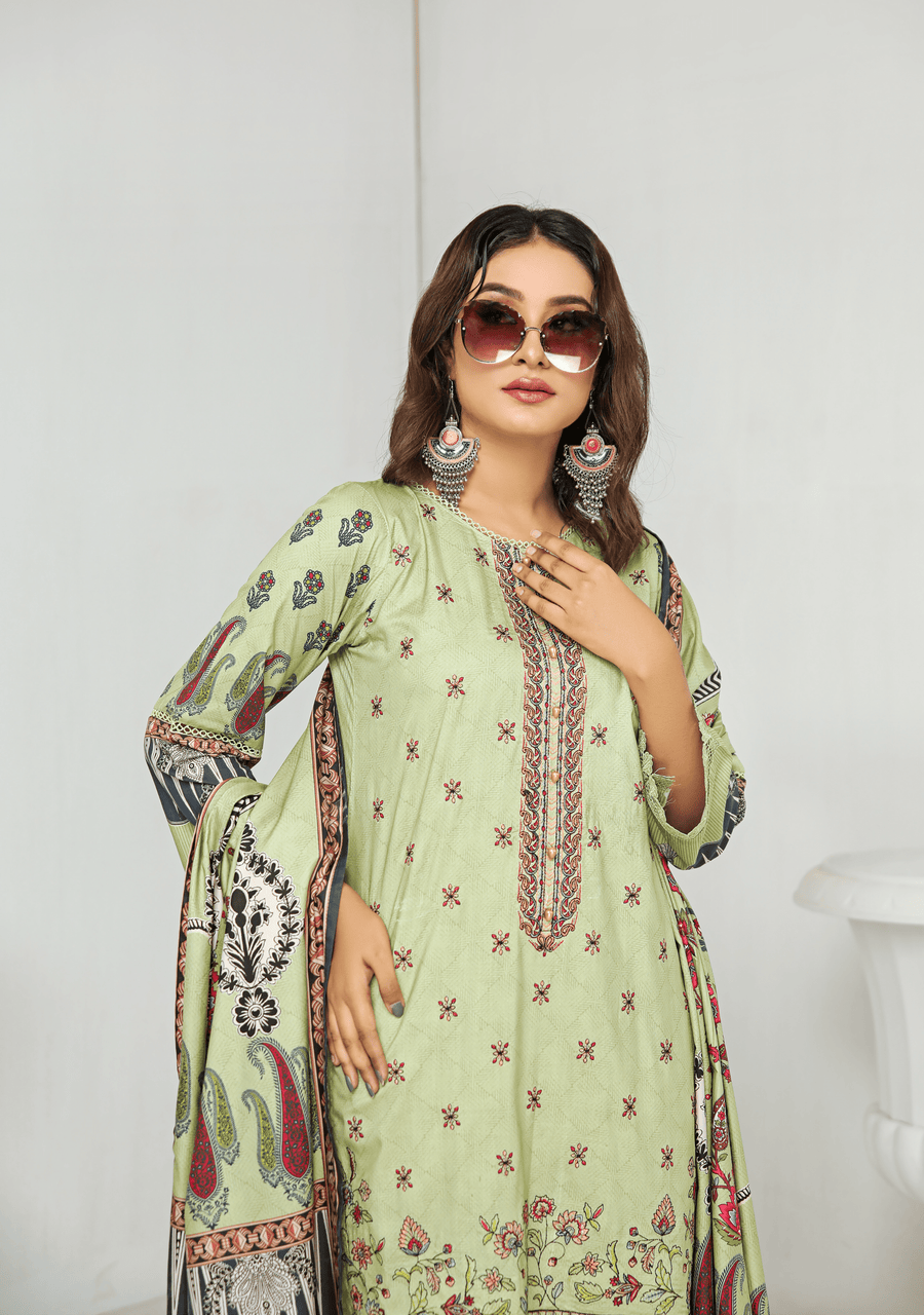 Florence Vol-10 Embroidered Staple Linen Unstitched 3Pc Suit D-03