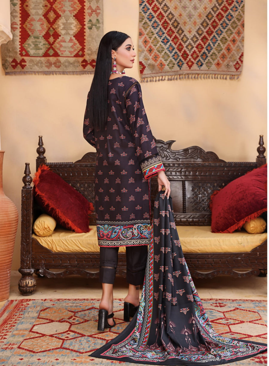Al Kareem Shazmeen Prints Slub Linen Unstitched 3Pc Suit D-03