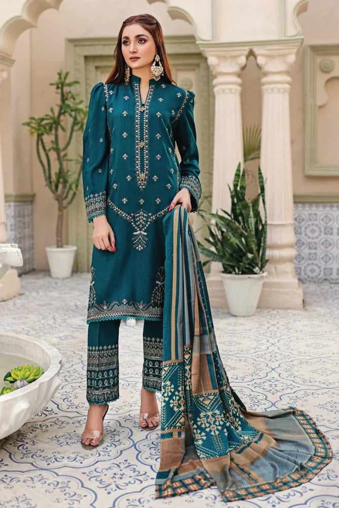 Puri Fabrics Fabura Leather Peach Unstitched Embroidered 3Pc Suit D-03