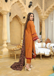 AKS by Humdum Unstitched Embroidered Woolen Peach 3Pc Suit D-04