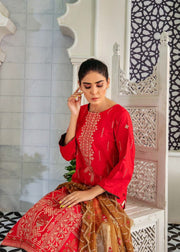 Noir by Humdum Unstitched Embroidered Slub Linen 3Pc Suit D-04