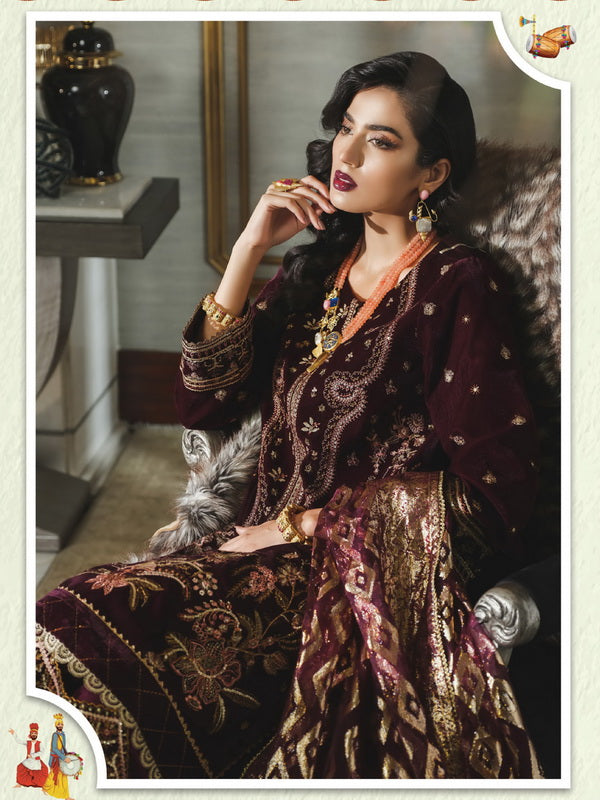 Rang Rasiya Tehwaar Unstitched Luxury Velvet 3Pc Suit D-04 Meher Un Nisa