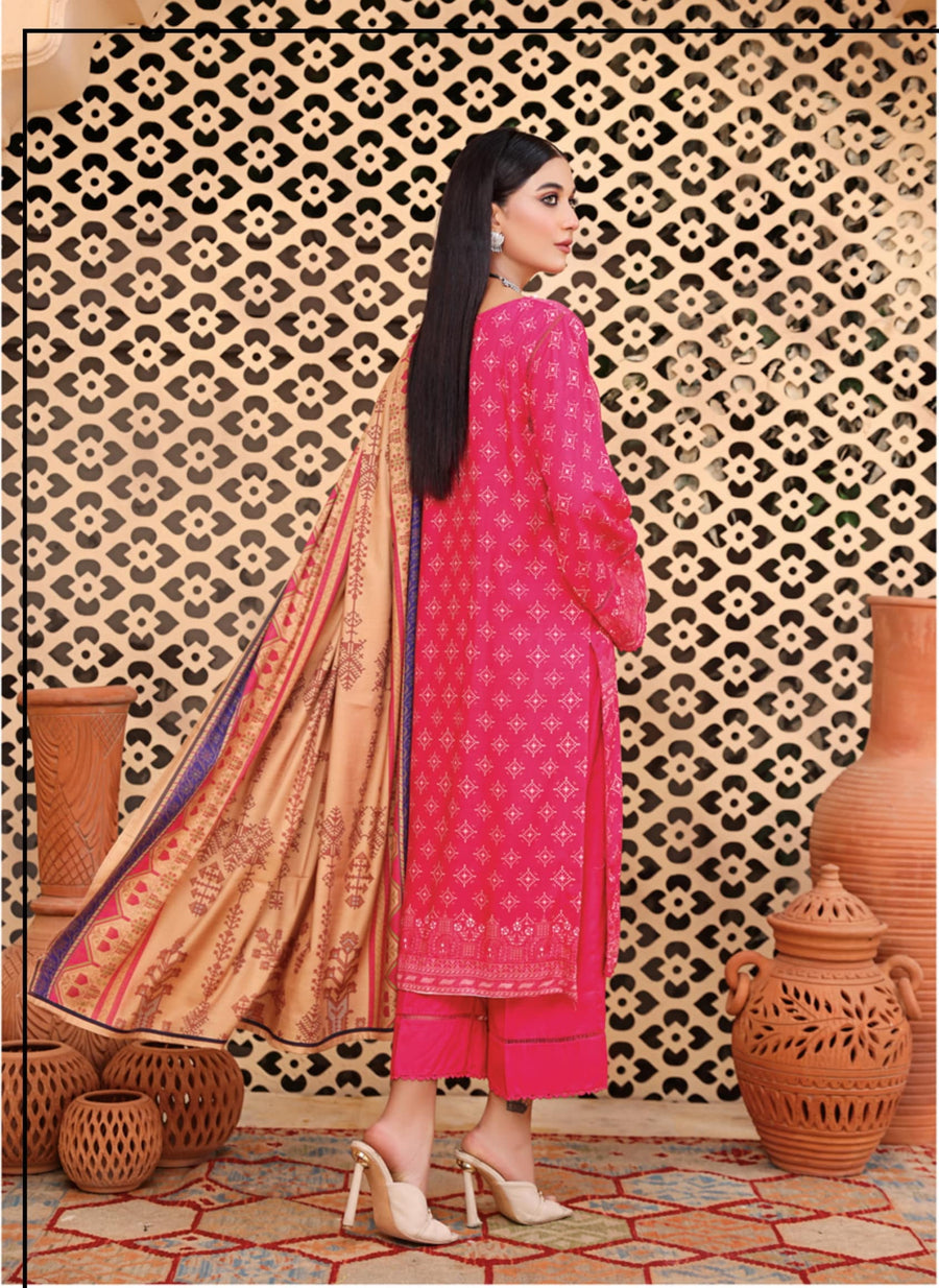 Al Kareem Shazmeen Prints Slub Linen Unstitched 3Pc Suit D-04