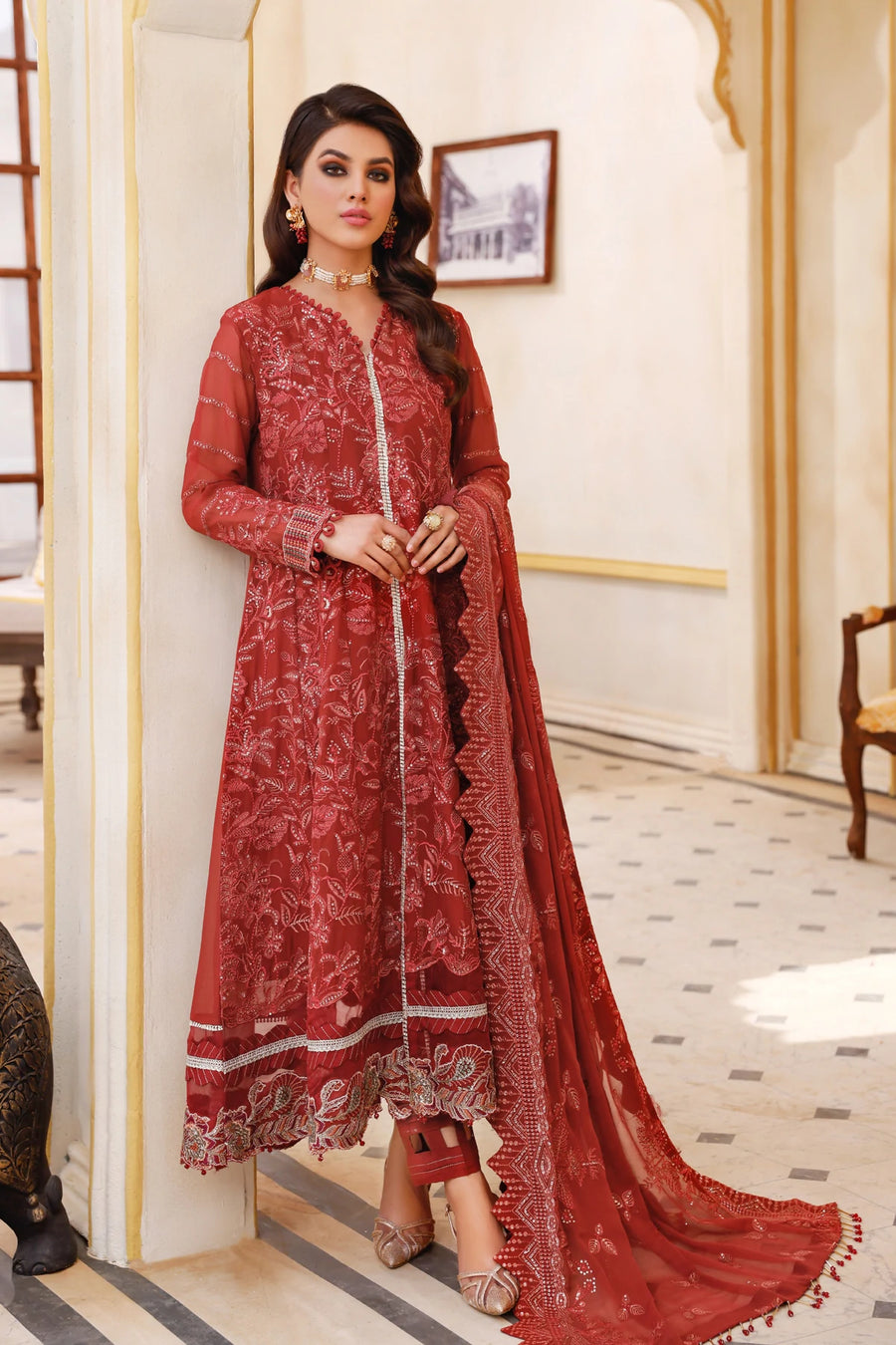 Xenia Formals Preesia Unstitched Chiffon 3Pc Suit D-04 DEHLEEZ