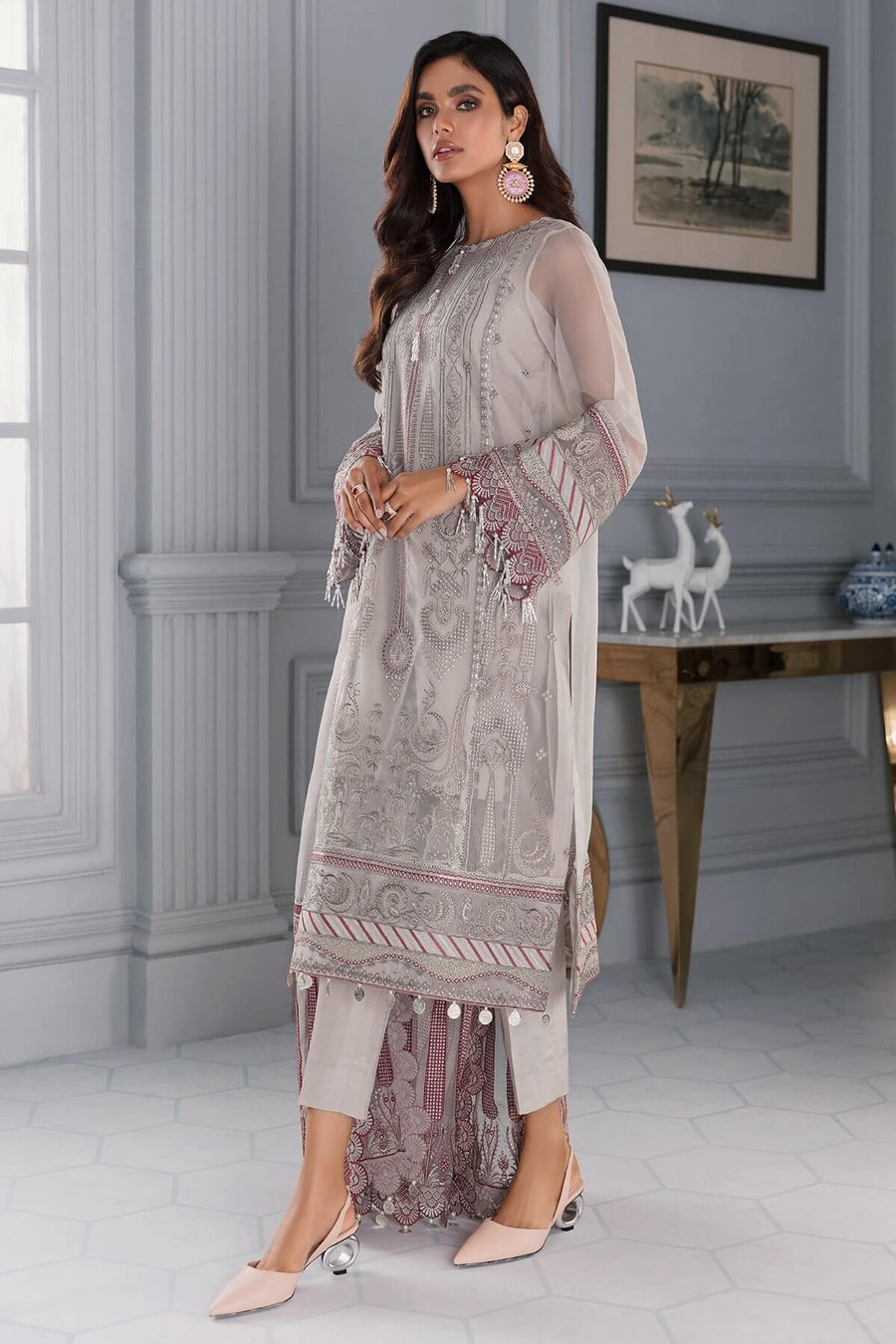 Jazmin Iris Luxury Formal Organza Unstitched 3PC Suit D-04 STELLA - FaisalFabrics.pk