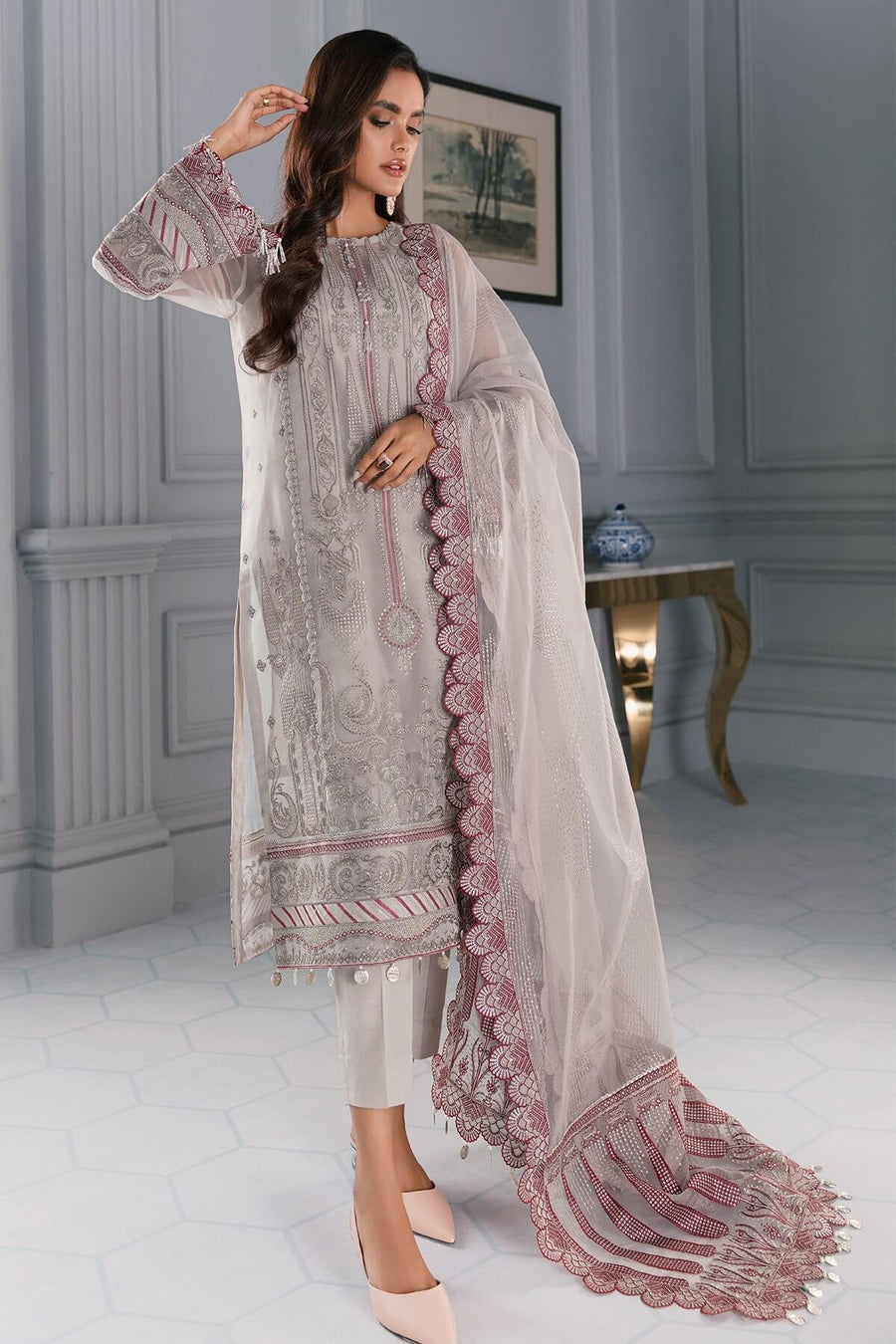 Jazmin Iris Luxury Formal Organza Unstitched 3PC Suit D-04 STELLA - FaisalFabrics.pk