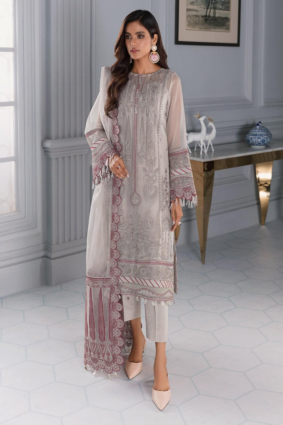 Jazmin Iris Luxury Formal Organza Unstitched 3PC Suit D-04 STELLA - FaisalFabrics.pk