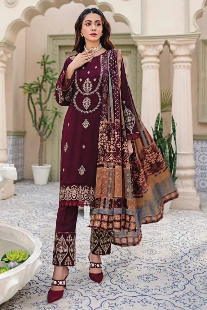 Puri Fabrics Fabura Leather Peach Unstitched Embroidered 3Pc Suit D-04