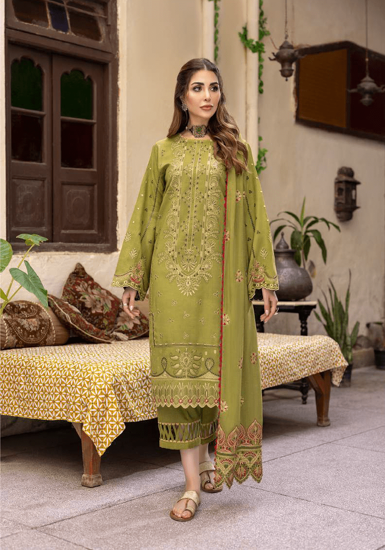 LAADLI by Humdum Unstitched Embroidered Peach Leather 3Pc Suit D-05