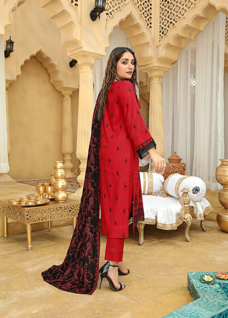 AKS by Humdum Unstitched Embroidered Woolen Peach 3Pc Suit D-05