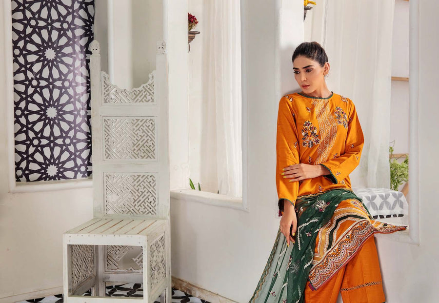 Noir by Humdum Unstitched Embroidered Slub Linen 3Pc Suit D-05