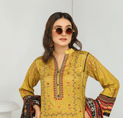 Florence Vol-10 Embroidered Staple Linen Unstitched 3Pc Suit D-05