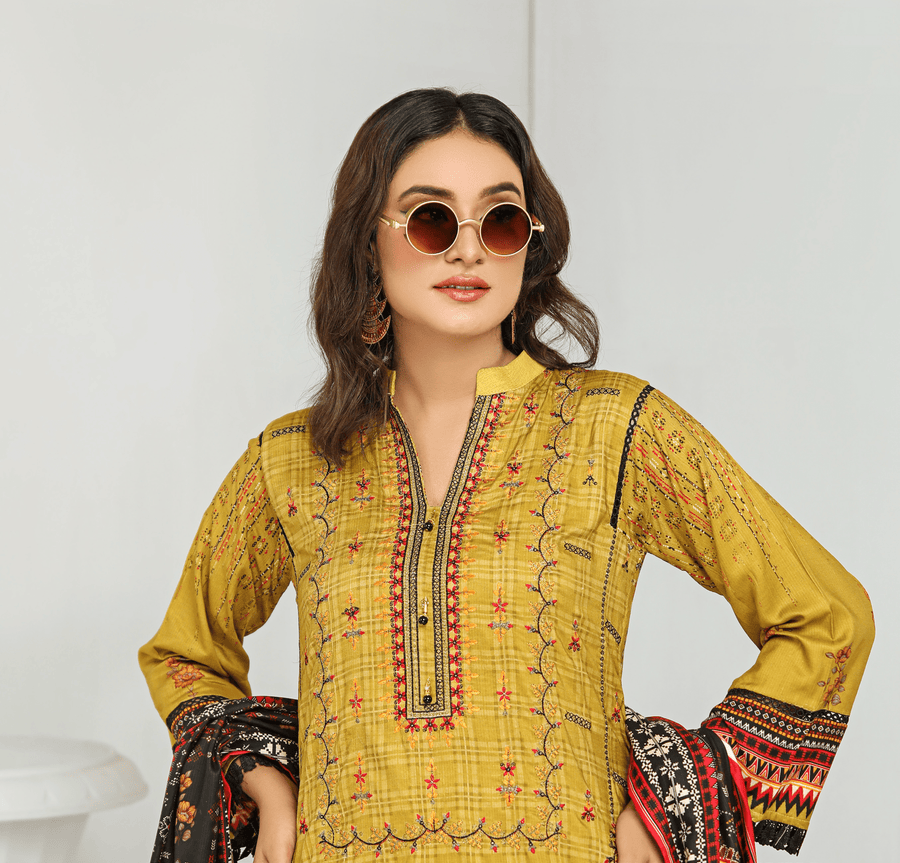 Florence Vol-10 Embroidered Staple Linen Unstitched 3Pc Suit D-05