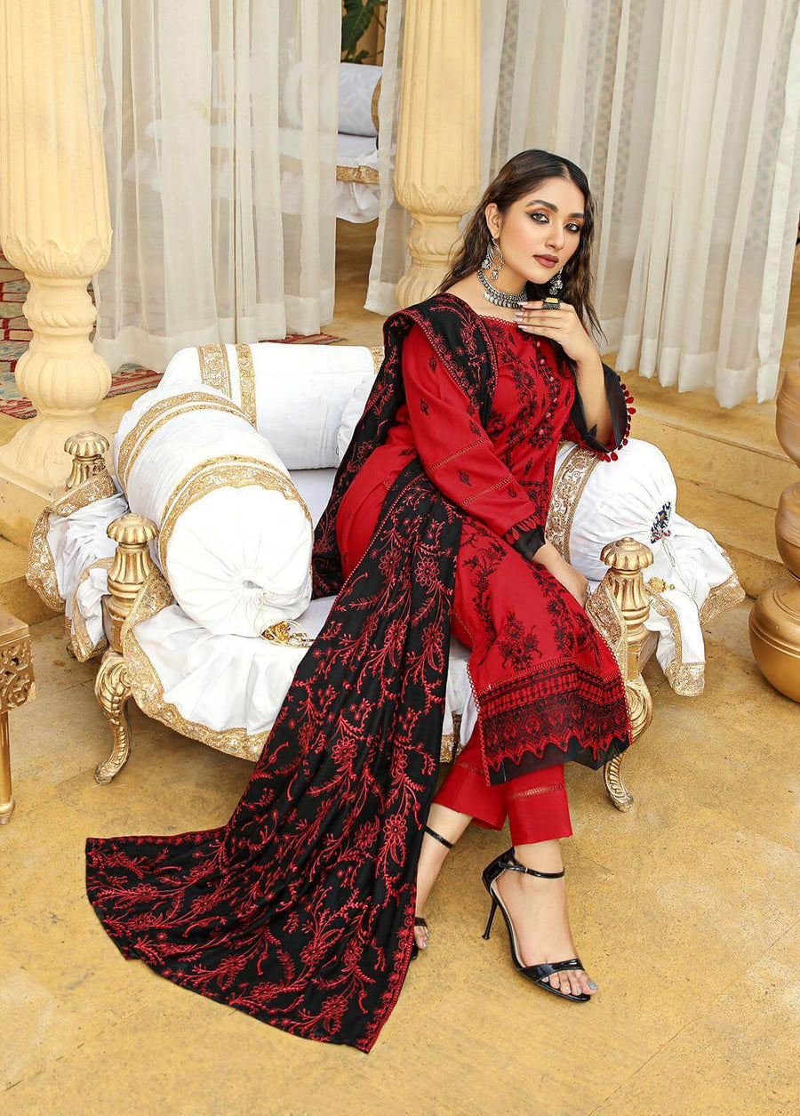 AKS by Humdum Unstitched Embroidered Woolen Peach 3Pc Suit D-05