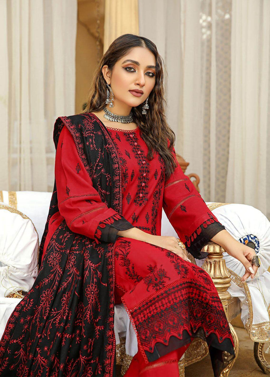 AKS by Humdum Unstitched Embroidered Woolen Peach 3Pc Suit D-05