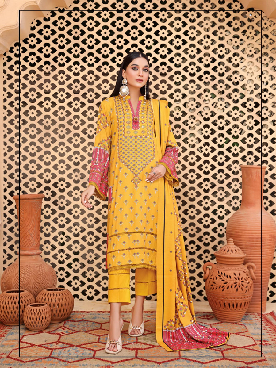 Al Kareem Shazmeen Prints Slub Linen Unstitched 3Pc Suit D-05