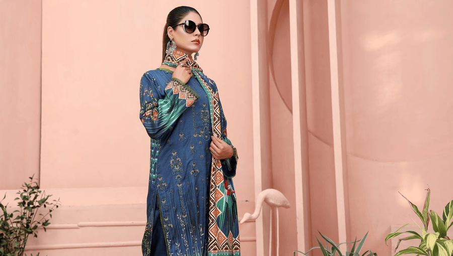 Florence Vol 08 Embroidered Staple Linen Unstitched 3Pc Suit D-05