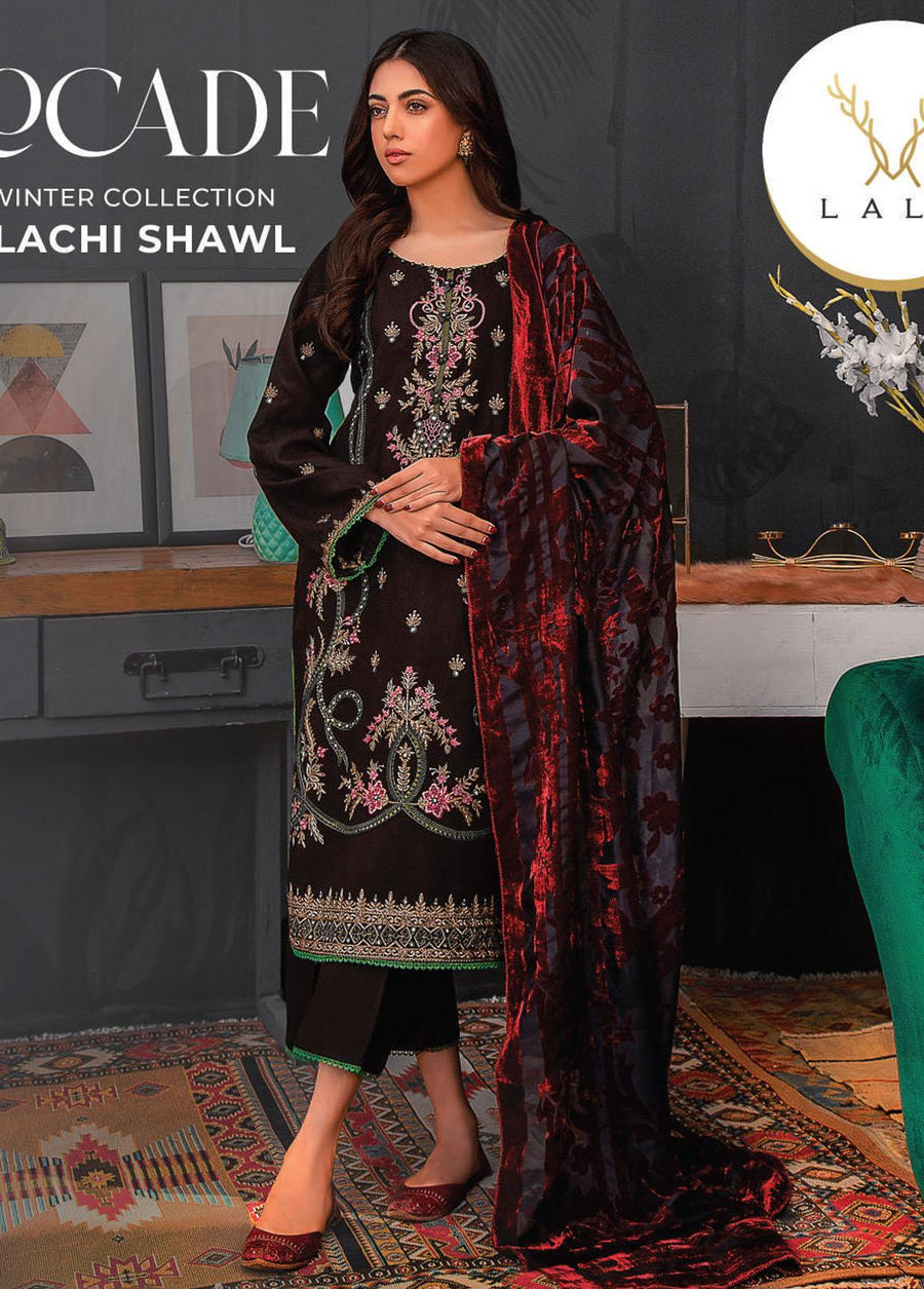 LALA Textiles Brocade Embroidered Woolen Unstitched 3Pc Suit D-05 Emma