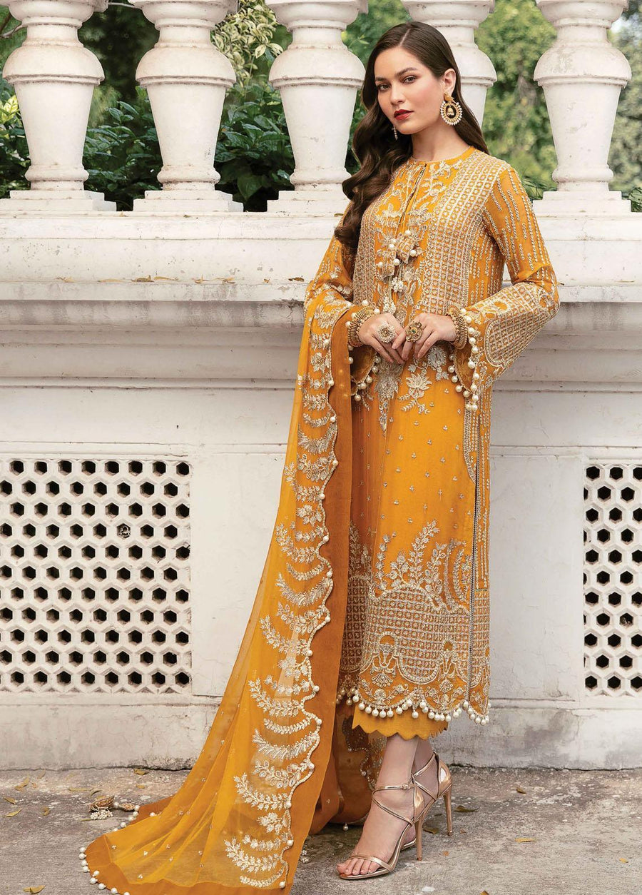 Afrozeh La Fushia Unstitched Luxury Chiffon 3Pc Suit LF-05 Golden Hour - FaisalFabrics.pk