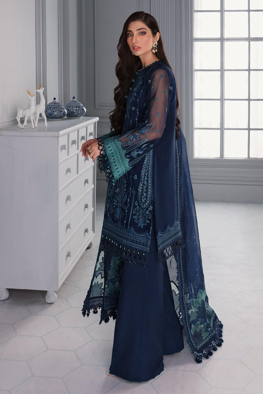 Jazmin Iris Luxury Formal Organza Unstitched 3PC Suit D-05 SEASHELL - FaisalFabrics.pk
