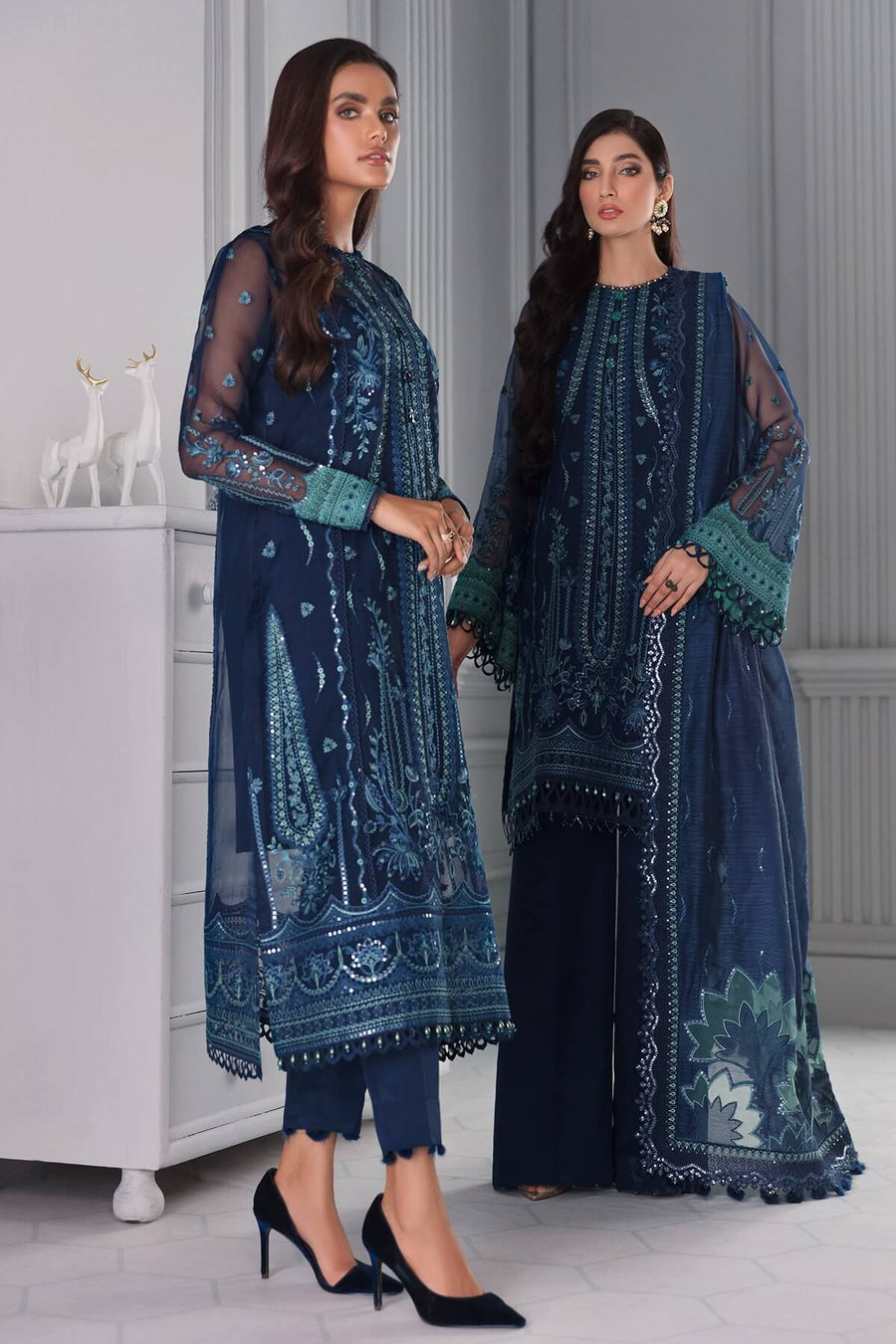Jazmin Iris Luxury Formal Organza Unstitched 3PC Suit D-05 SEASHELL - FaisalFabrics.pk
