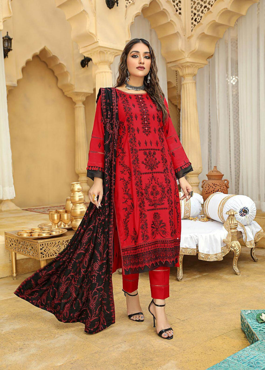AKS by Humdum Unstitched Embroidered Woolen Peach 3Pc Suit D-05
