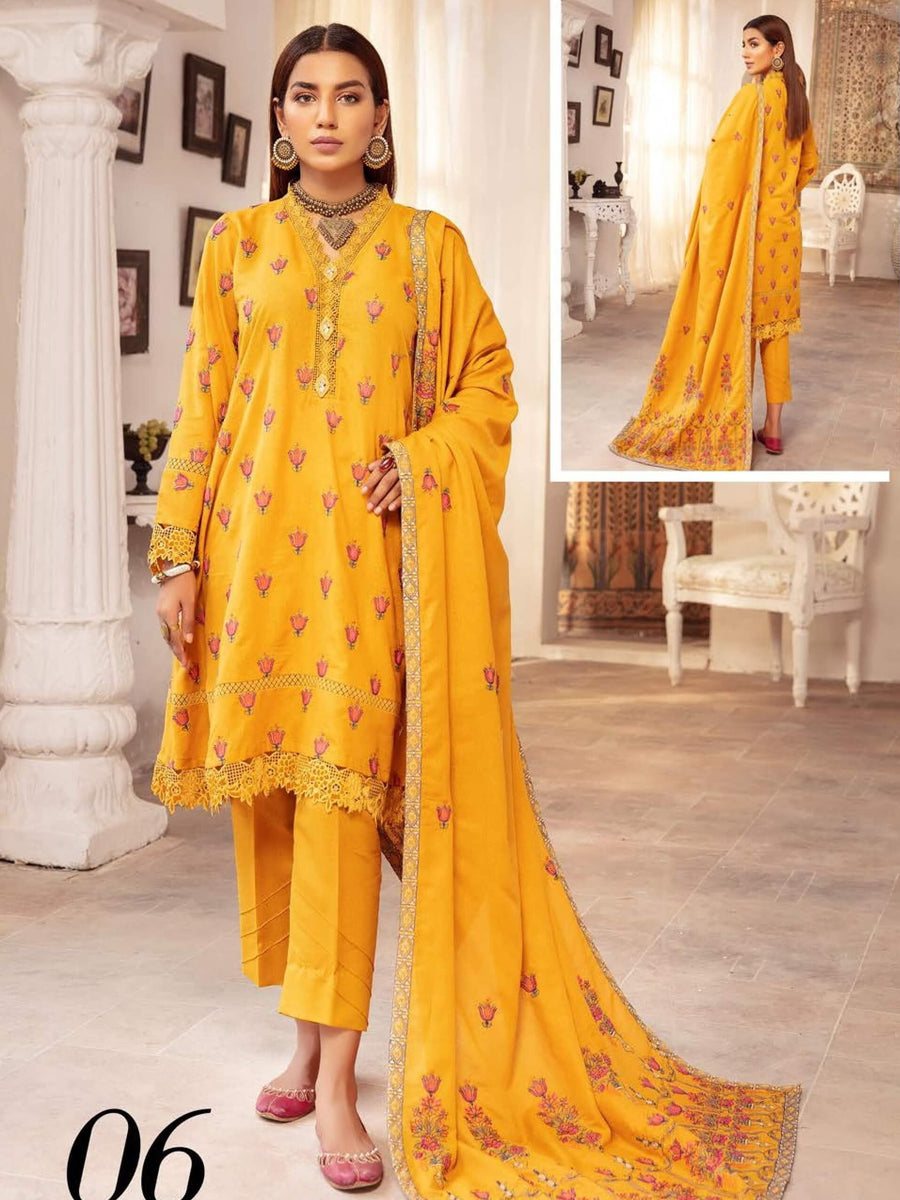 Riaz Arts Blossom Exclusive Embroidered Karandi 3pc Unstitched Suit D-06 - FaisalFabrics.pk