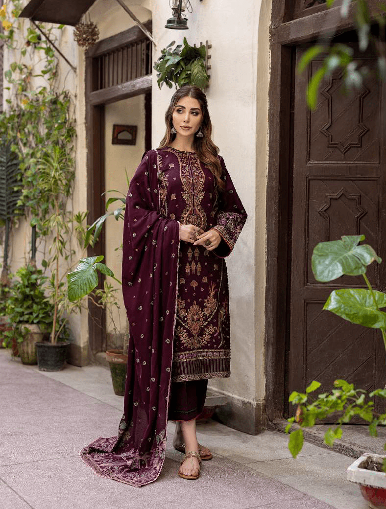 LAADLI by Humdum Unstitched Embroidered Peach Leather 3Pc Suit D-06