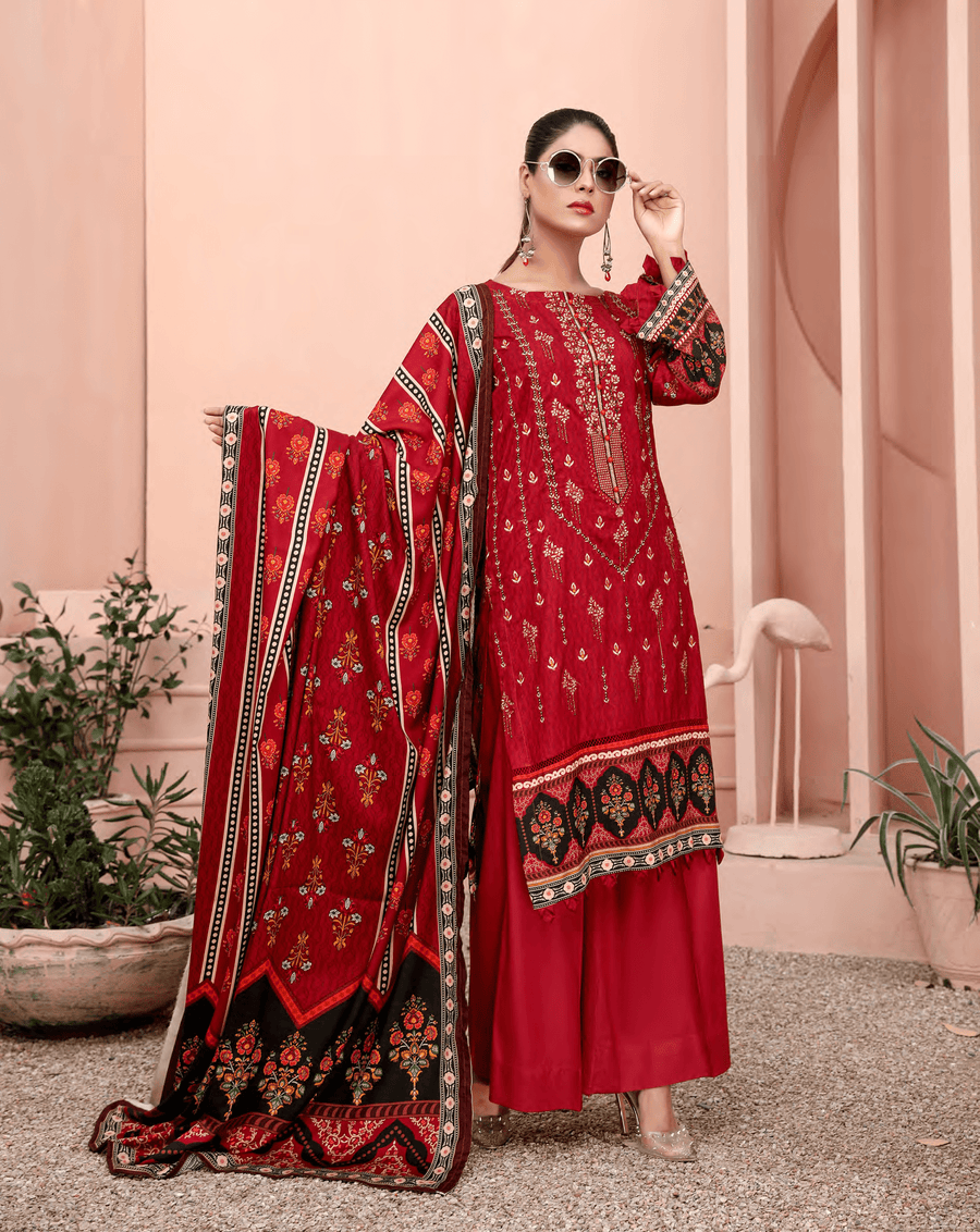 Florence Vol 08 Embroidered Staple Linen Unstitched 3Pc Suit D-06