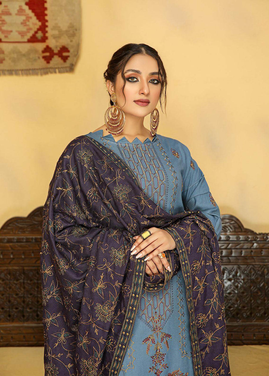 AKS by Humdum Unstitched Embroidered Woolen Peach 3Pc Suit D-06
