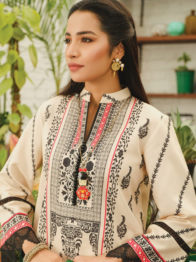 Rang Rasiya Tunic Digital Printed Lawn Unstitched Kurti D-06 Ivory