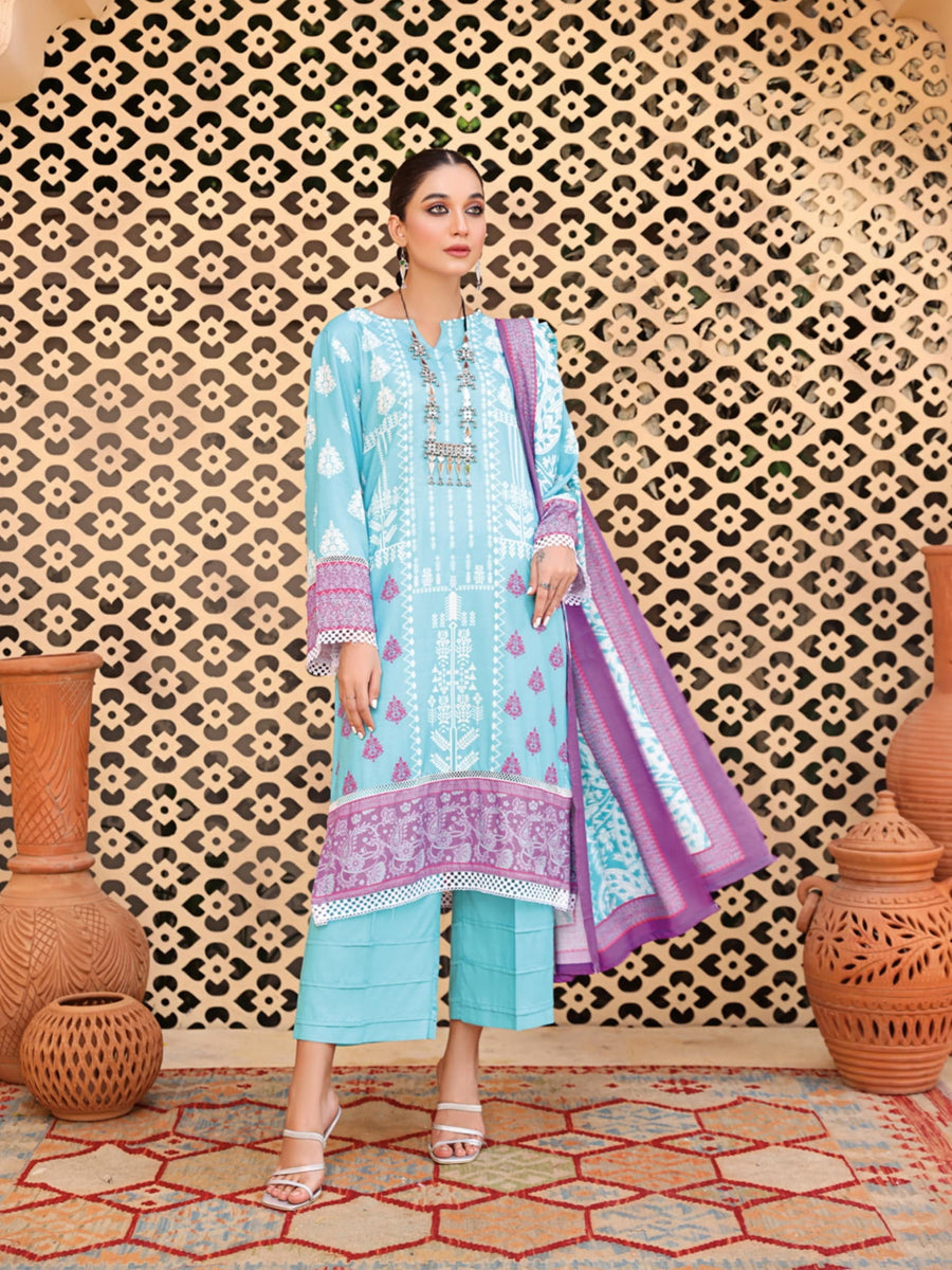 Al Kareem Shazmeen Prints Slub Linen Unstitched 3Pc Suit D-06