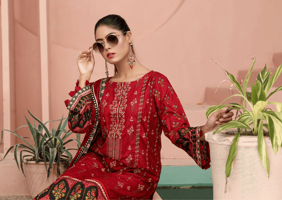 Florence Vol 08 Embroidered Staple Linen Unstitched 3Pc Suit D-06