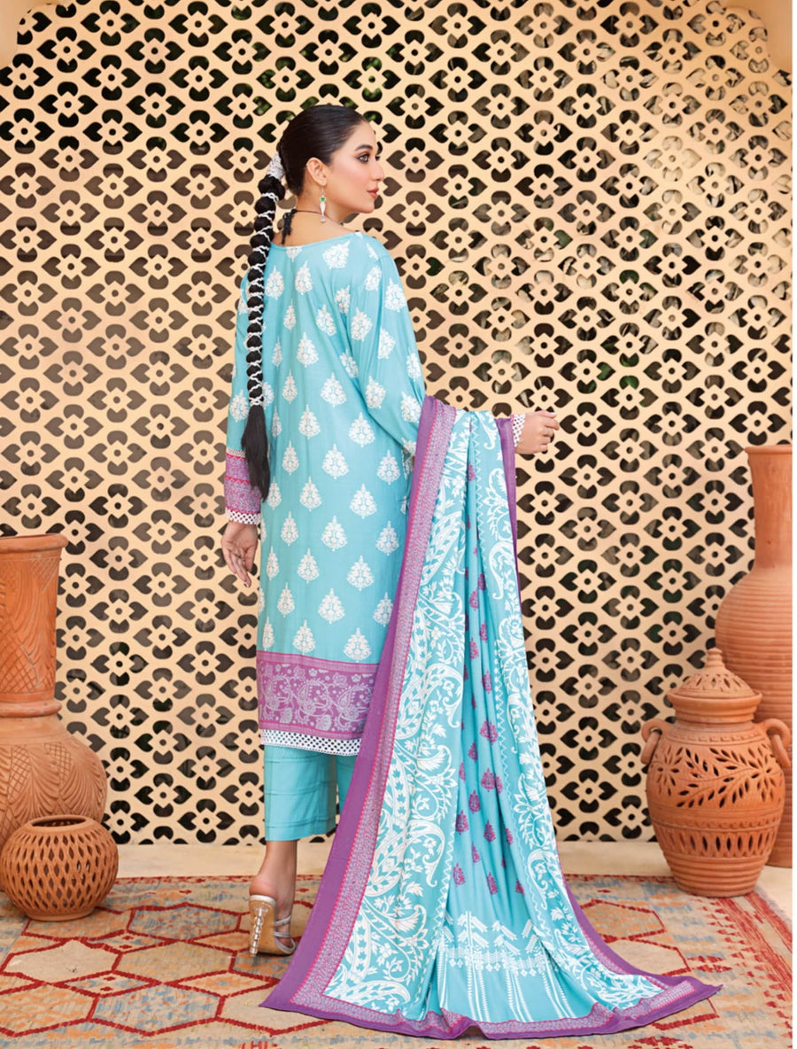 Al Kareem Shazmeen Prints Slub Linen Unstitched 3Pc Suit D-06