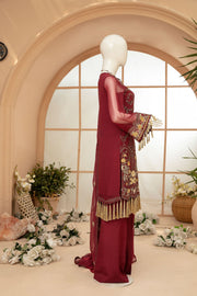 Nafeesah Premium Embroidered Chiffon Unstitched 3Pc Suit D-06 EARTH RED - FaisalFabrics.pk