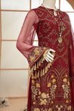 Nafeesah Premium Embroidered Chiffon Unstitched 3Pc Suit D-06 EARTH RED - FaisalFabrics.pk