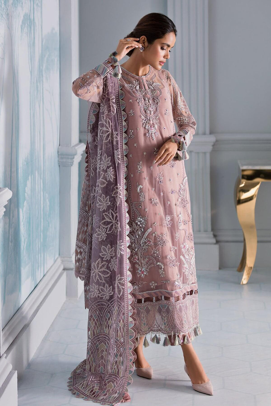 Jazmin Iris Luxury Formal Net Unstitched 3PC Suit D-06 FIORA - FaisalFabrics.pk