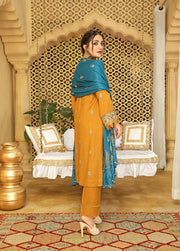 AKS by Humdum Unstitched Embroidered Woolen Peach 3Pc Suit D-07