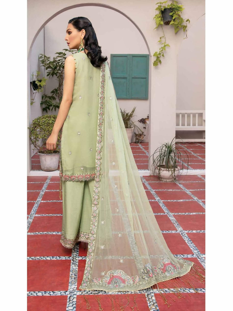 Azal Jaan-e-Adaa Luxury Chiffon Hand Embellished 3pc Suit D-07 Peridot - FaisalFabrics.pk