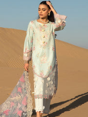 Rang Rasiya Premium Lawn Embroidered Unstitched 3Pc Suit D-07 Ocean