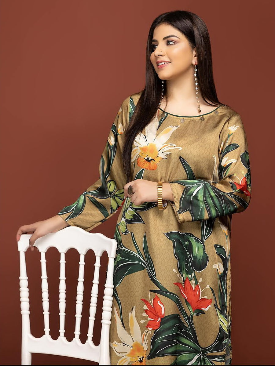 Labisa Silk di Kurti Unstitched Printed Silk 1Pc Shirt D-07