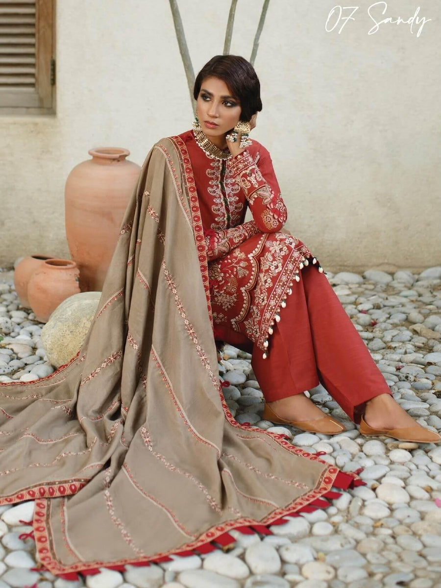 Baroque Fall Winter Embroidered Khaddar 3pc Unstitched Suit 07-SANDY - FaisalFabrics.pk
