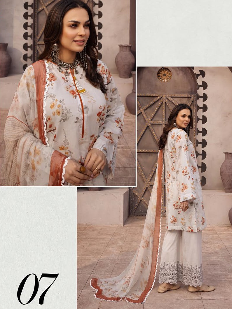 Riaz Arts Zarki's Classic Lawn Unstitched Embroidered 3Pc Suit D-07