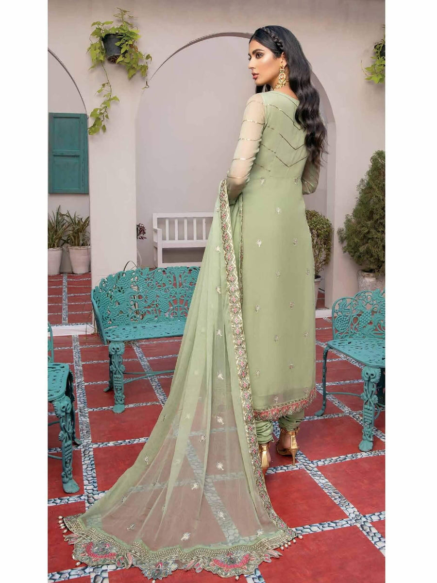 Azal Jaan-e-Adaa Luxury Chiffon Hand Embellished 3pc Suit D-07 Peridot - FaisalFabrics.pk