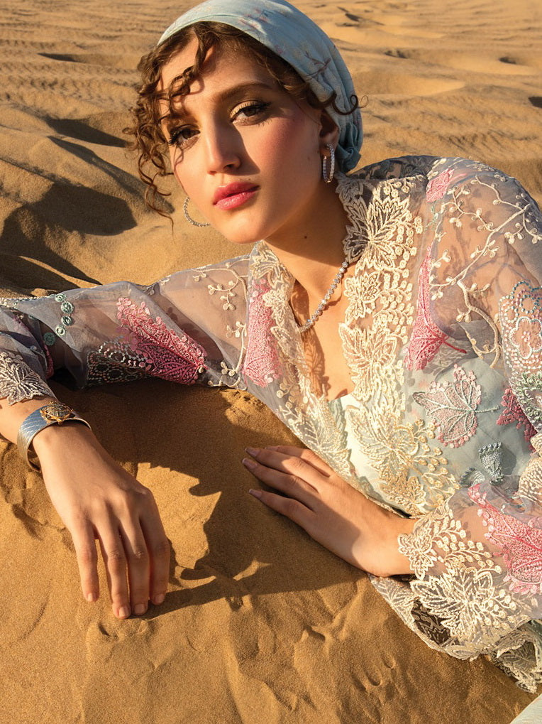 Rang Rasiya Premium Lawn Embroidered Unstitched 3Pc Suit D-07 Ocean