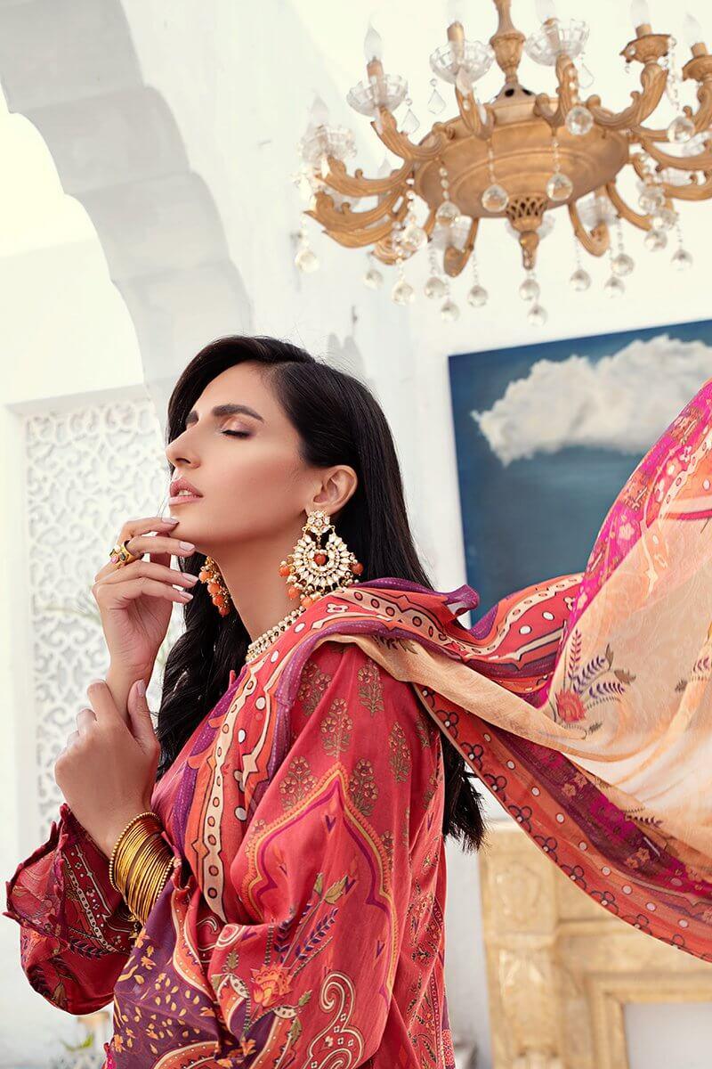 Cross Stitch Daily Unstitched Printed Lawn 3Pc Suit D-07 Oriental Rust - FaisalFabrics.pk